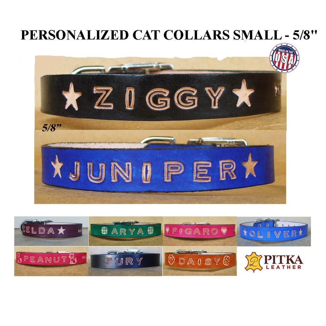 Custom Made Leather Cat Collars Personalized Kitten Collars Cool Name