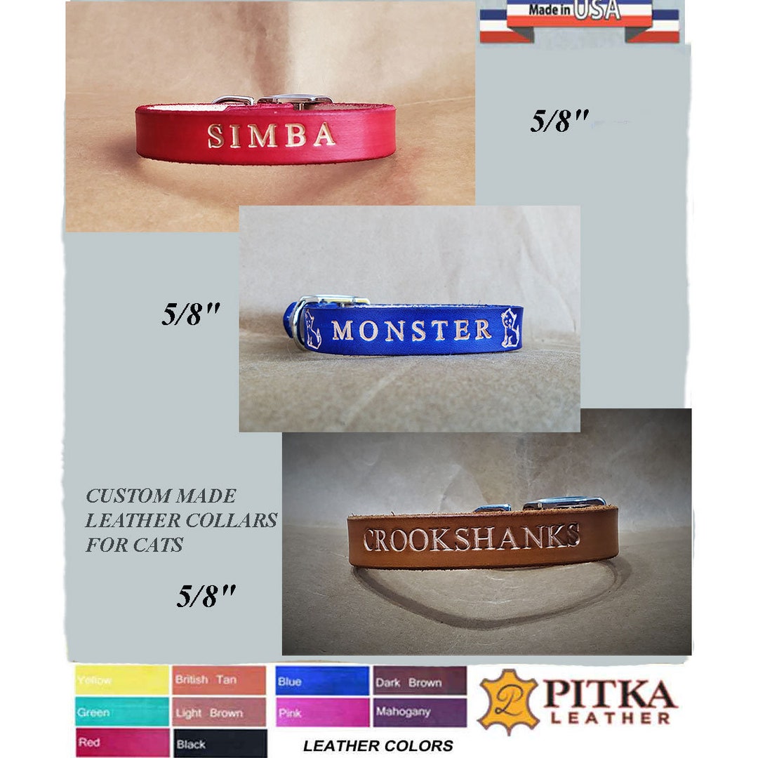Cat Leather Collar Small Personalized Cat Collars Custom Name Cat