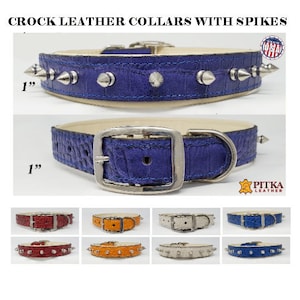 Spiked Dog Collars for Large Dogs - Crock Leather Dog Collars with short Spikes -  Durable, Padded Collars for Big Dogs - Made in USA