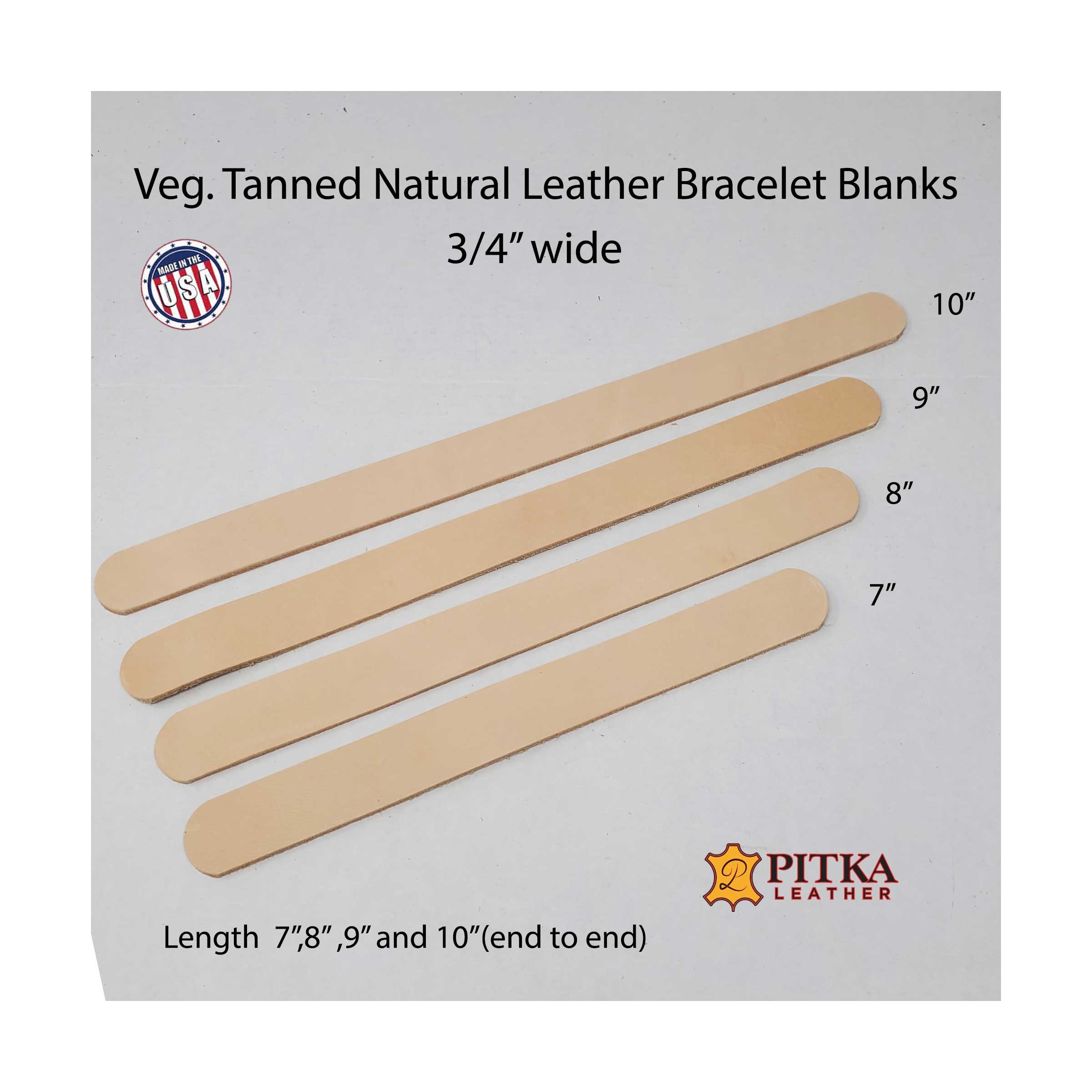 Vegetable Tanned Natural Leather Blanks 3/4 Inch wide 10 Packs- 6-7 oz.  Leather Craft Blanks for DIY Projects