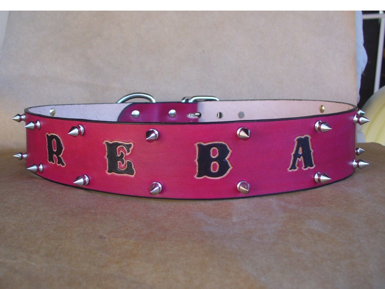 Red Spiked Pit bull Collars Leather Spiked Dog Collars for Etsy