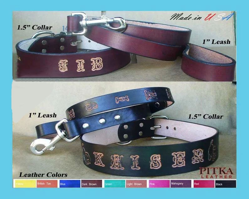 Custom Made Collars & Leashes For Big Dogs - Personalized Extra Large Leather Dog Collar Matching Leash Free Shipping in Usa