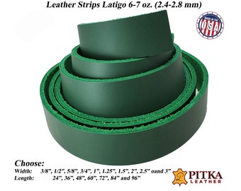 Green Leather Strips Latigo 6-7 oz (2.4-2.8 mm) -Great for Belts-Dog Collars-Leashes-Purse straps-Guitar Straps-Hat Bands -Pitka Leather
