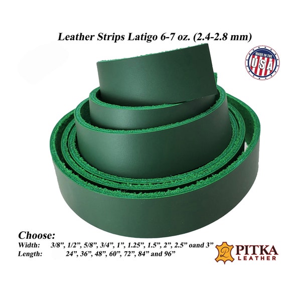 Green Leather Strips Latigo 6-7 oz (2.4-2.8 mm) -Great for Belts-Dog Collars-Leashes-Purse straps-Guitar Straps-Hat Bands -Pitka Leather