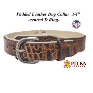 Padded Brown Dog Collars with Center D Ring - Quality Leather Collar for Medium Dog - Made in USA - Padded Pet Collar -  Free US shipping