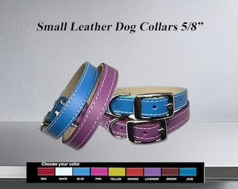 Custom Made Dog Leather Collar – Premium Latigo Leather Pet Collar Handcrafted in USA – Bright Durable Puppy Collars for Small Breeds