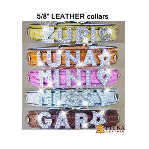 Rhinestone Dog Collars - Personalized Bling Dog Collars Small - Custom Handmade Leather Pet Collars with Sparkly Name - Made in USA