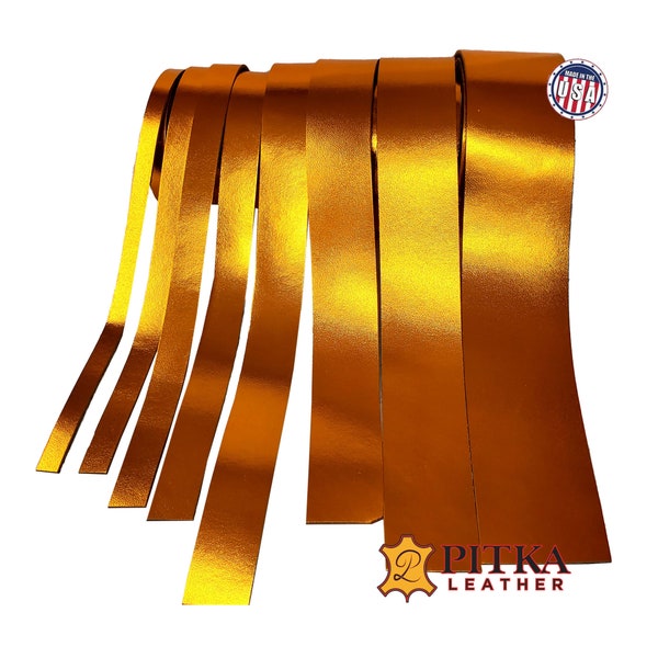 Metallic Leather Strips Apricot 3.5-4 oz. Length 24" to 96" - Craft, Decorations, Bags, Hat bands, Jewelry-Full Grain Cow Leather Strips