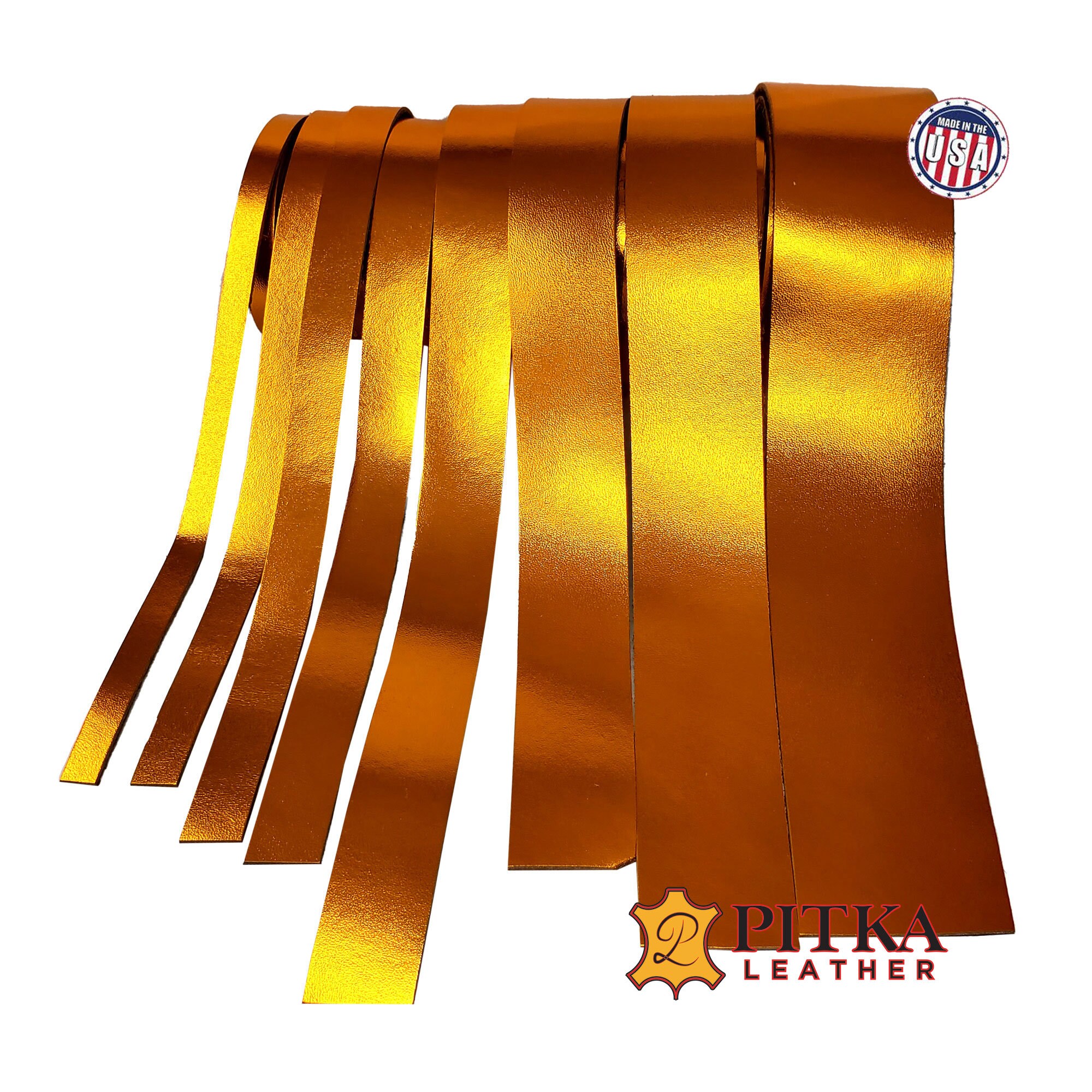 1 Full Grain Cow Leather Metallic Strips 3.5-4 oz.