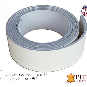 White Leather Strips 8-9 oz (3.2 - 3.6 mm)  Length 12&quot;to 96&quot;- Leather Belts-Guitar Straps-Dog collars-Leashes-Made in USA by Pitka Leather