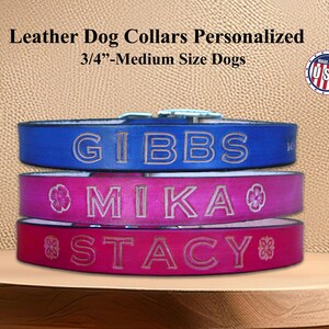 Leather Dog Collars - Personalized Collars - Name dog collars made in USA - Custom Collars for Medium Dogs - Made in USA
