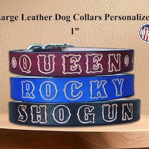 Custom Name Leather Collar -  Durable Dog Collar Personalized with Name - Large Collar Handmade in USA for Big Dogs - Free shipping in USA