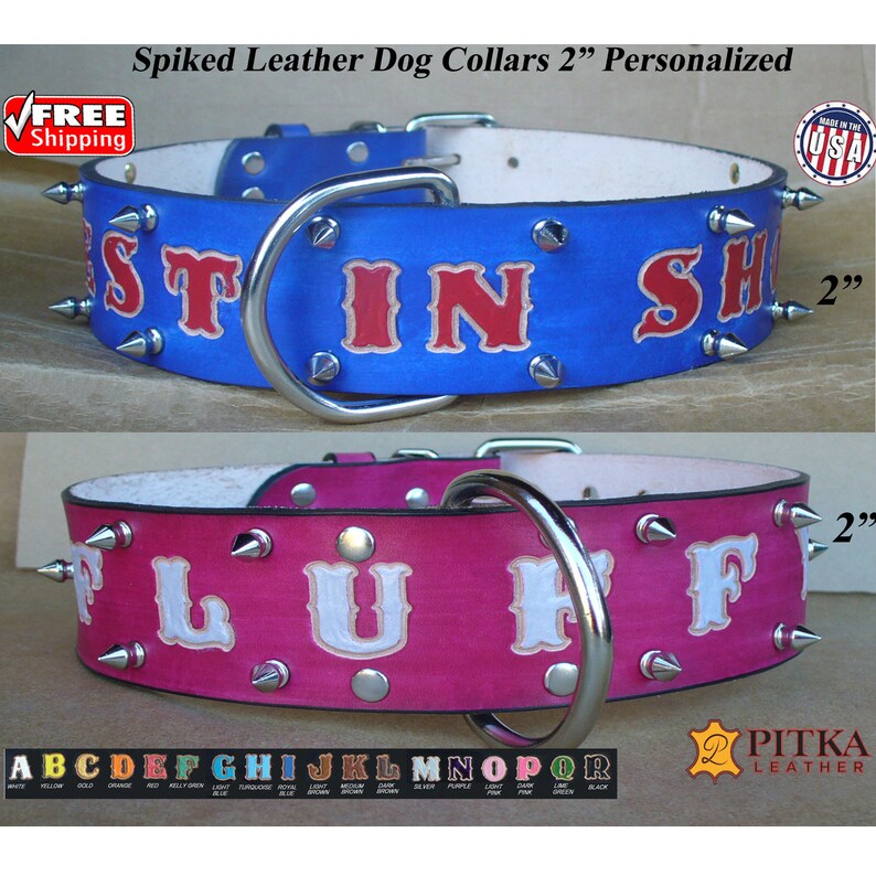 Custom Pit Bull Spiked Collars Spiked Leather Dog Collar Etsy