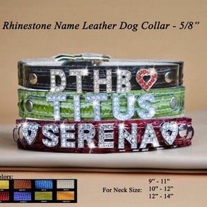 Personalized Rhinestone Leather Dog Collar: Custom Bling Pet Collar, Made in USA