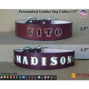 Mahogany Leather Dog Collar Personalized with Dogs name - Big Dog Collars - Custom Handmade Name Collars - Free shipping in USA - Made in US
