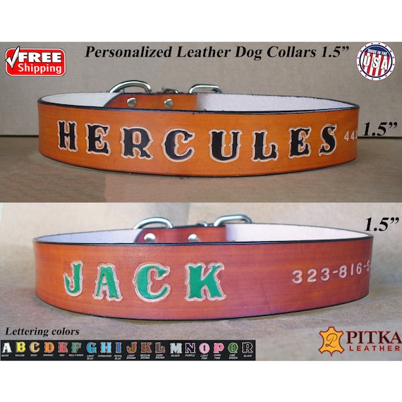 1/2 and 5/8 wide Custom Leather Collars Personalized with Name and Phone Number Made in USA by Pitka Leather 3/8 Custom Dog Collars for Small Dogs Laser Engraved 