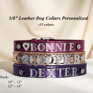 Personalized Metallic Leather Dog Collar: Rhinestone Letters, USA Made