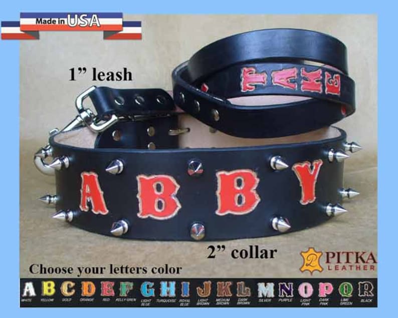 Spiked Dog Collar Leash Set Pitbull Collars and Leashes Etsy