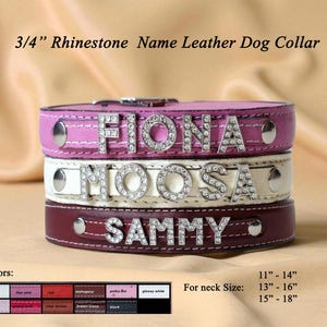 Personalized Rhinestone Leather Dog Collar - Bling Custom Name - Made in USA