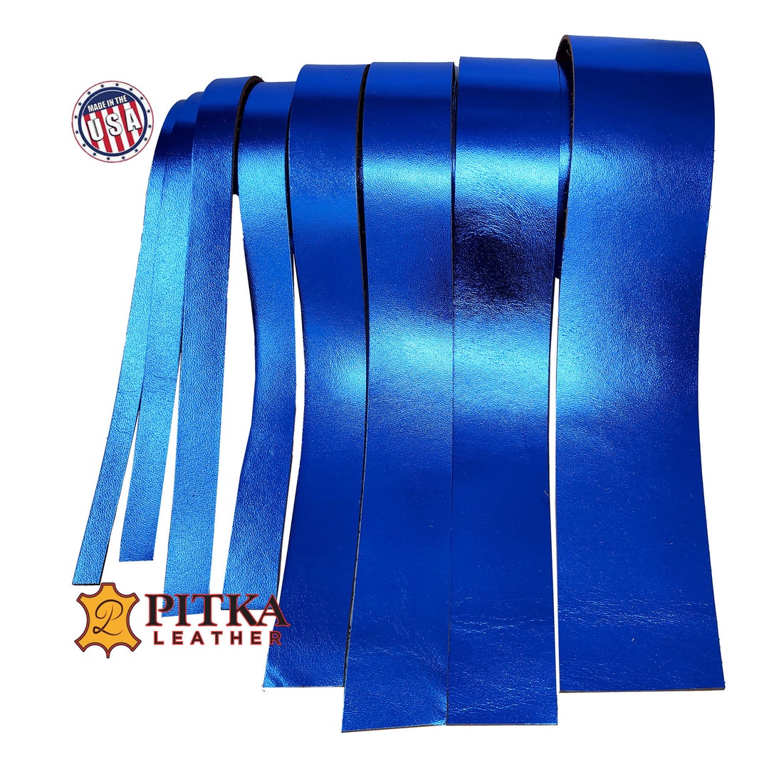 Metallic Leather Strips Blue 3.54 Oz. Length 24 to 96 Inch Craft