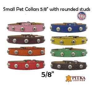Studded Leather Dog or Cat Collar - Cute Collars for Small Dogs - Stylish Pet Collars with Big Studs - Cat Collar with Studs Made in USA