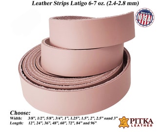 Blush Pink Leather Strips Latigo 6-7 oz (2.4-2.8 mm) -Great for Belts-Dog Collars-Leashes-Purse straps-Guitar Straps-Hat Bands-Pitka Leather
