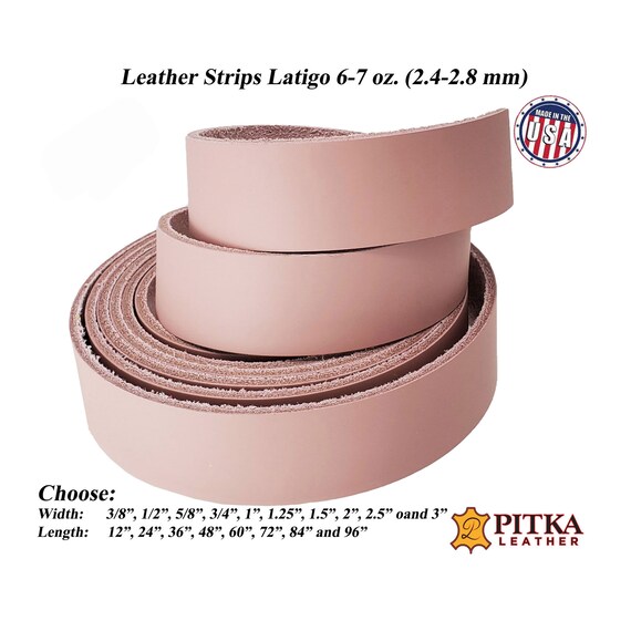 Blush Pink Leather Strips Latigo 6-7 oz (2.4-2.8 mm) -Great for Belts-Dog Collars-Leashes-Purse straps-Guitar Straps-Hat Bands-Pitka Leather
