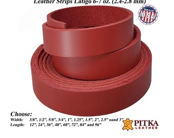 Red Leather Strips Latigo 6-7 oz (2.4-2.8 mm) -Great for Belts-Dog Collars-Leashes-Purse straps-Guitar Straps-Hat Bands -Pitka Leather