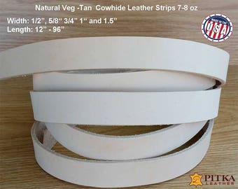 Natural Veg-Tan Leather Strips – 7-8 oz, Crafting Blanks