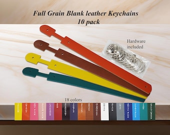 Full Grain DIY Leather Keychain Blanks – Pack of 10, Laser Engraving & Stamping Ready