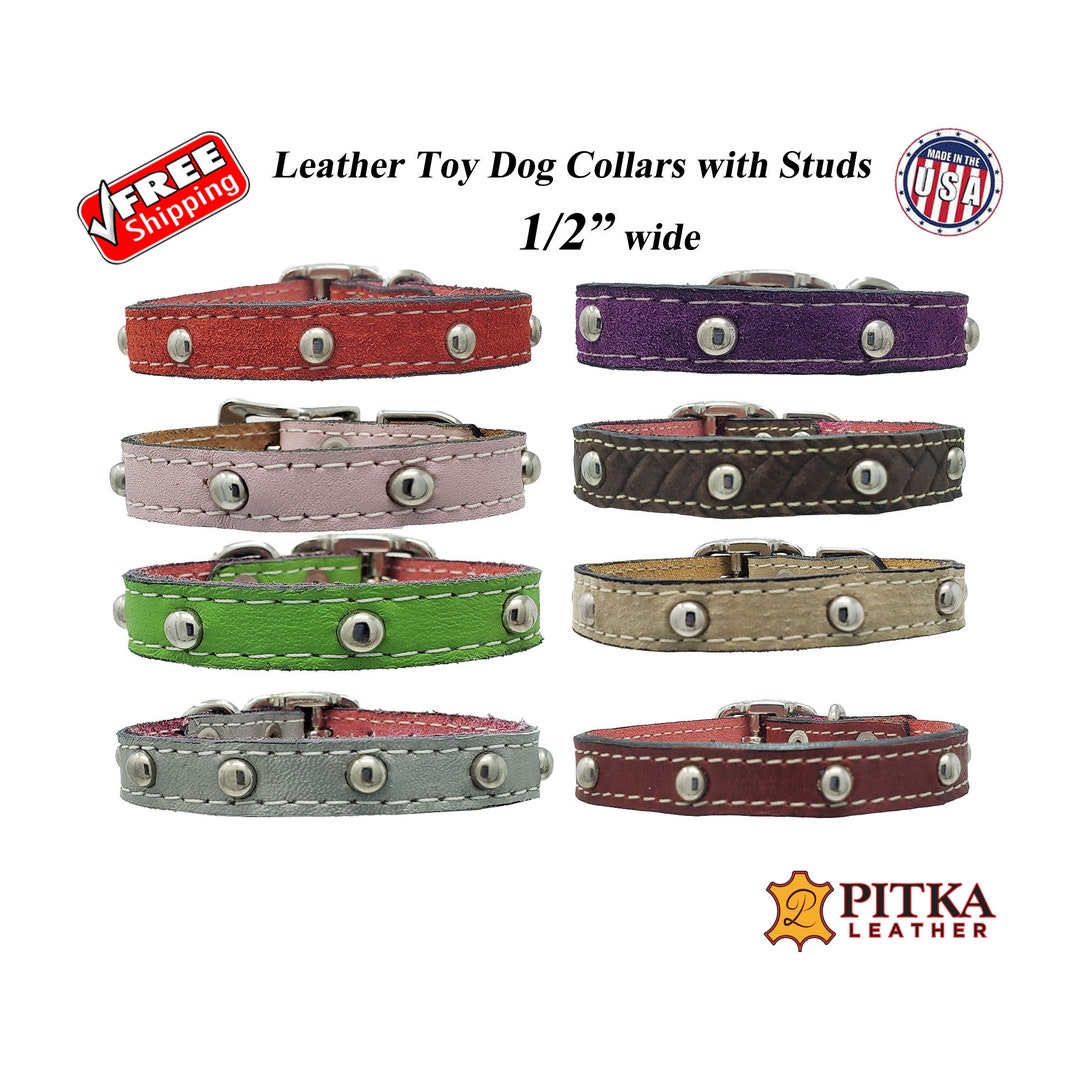 Leather Dog Collar With Studs XS Studded Toy Dog Collars Etsy