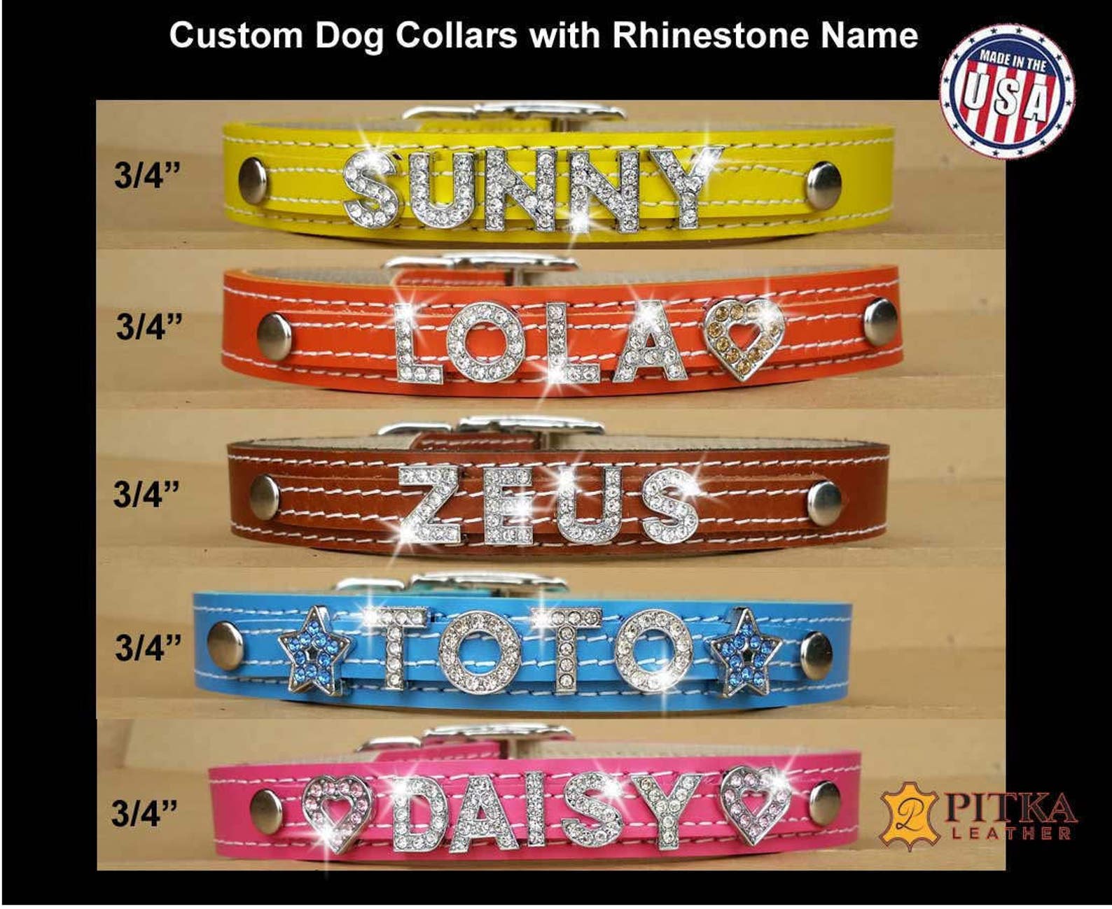 Personalized Rhinestone Dog Collars Custom Leather Collars Etsy