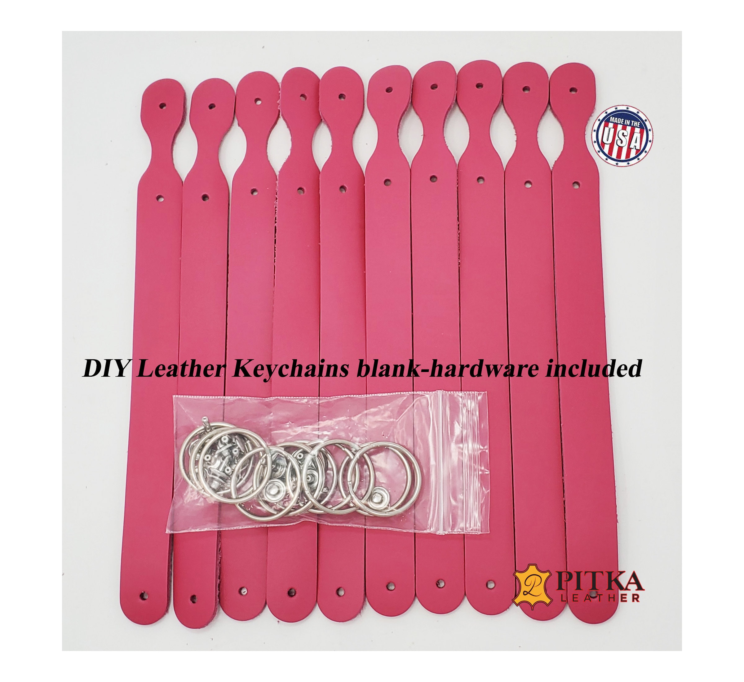 Leather Keychains Blank. DIY Leather Key Fobs, Hardware Included - Ready to be Personalized - Made in USA by Pitka Leather - Bright Colors