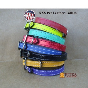 Cute Leather Collars for Tiny Dogs and Cats  - Soft Leather Puppy Collars XXS - Cool Collars for Kitty or Toy Dog Adjustable - Made in USA