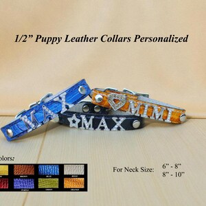 Personalized Rhinestone Leather Puppy Collar: XS Bling Dog Collar, USA Made