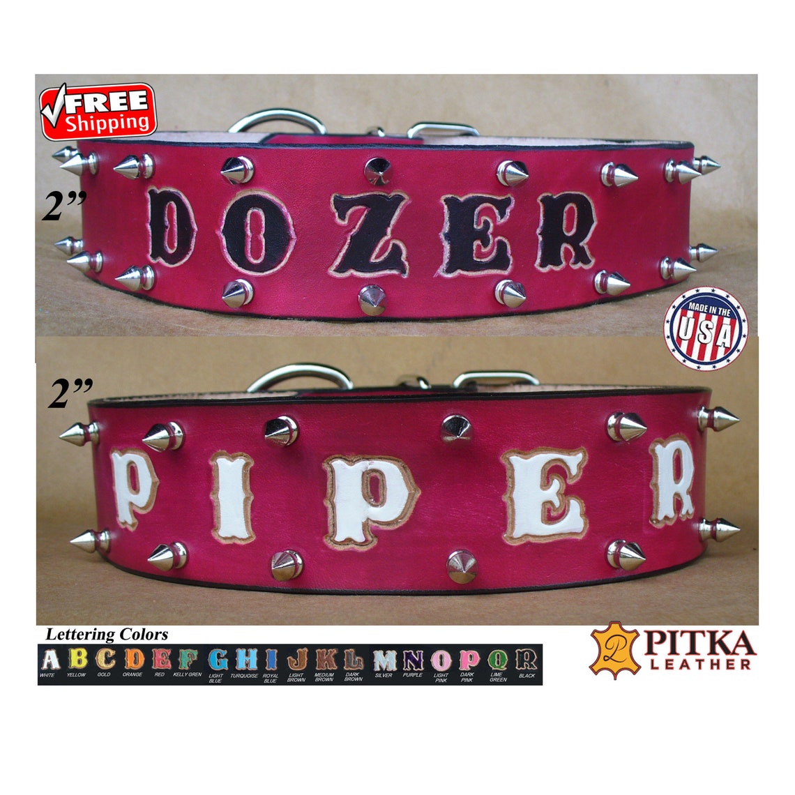 Red Spiked Pit bull Collars Leather Spiked Dog Collars for Etsy