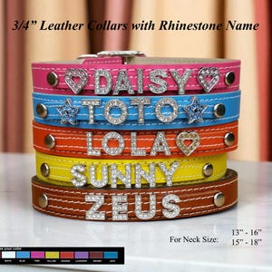 Personalized Rhinestone Leather Collar for Medium Dogs: Custom Bling Pet Collar, Made in USA