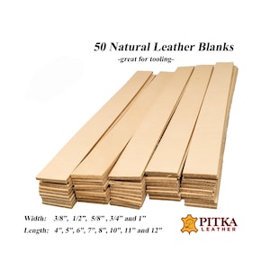 Leather Strips Blanks (50 pack) - Natural Leather Strips 5-6 oz. Great for Tooling - Available in multiple length and width - Craft Projects