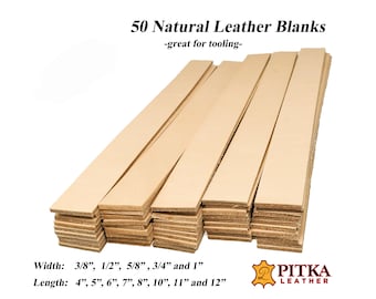 Leather Strips Blanks (50 pack) - Natural Leather Strips 5-6 oz. Great for Tooling - Available in multiple length and width - Craft Projects