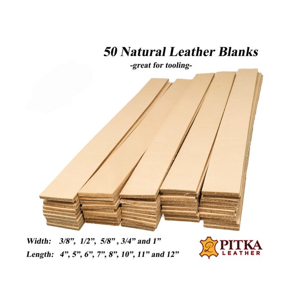 Leather Strips Blanks (50 pack) - Natural Leather Strips 5-6 oz. Great for Tooling - Available in multiple length and width - Craft Projects