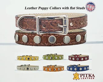 Handcrafted Studded Leather Puppy Collar – Crock Design, XS Soft Pet Collar