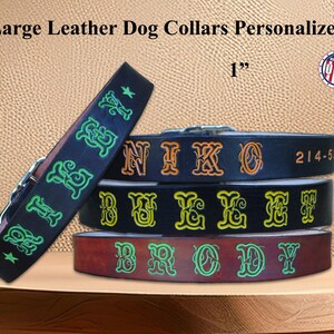 Personalized Leather Collars for Large Dogs - Dog Collars with Names - Custom made Collars - Cool Collars made in USA