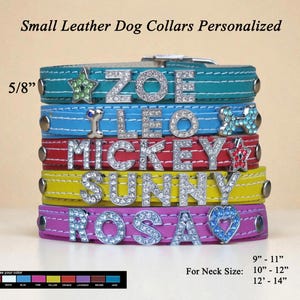 Personalized Rhinestone Leather Dog Collar: Custom Bling Puppy Collar, USA Made