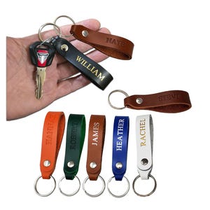 Personalized Leather Keychain: Custom Embossed Keyring, Handmade in USA, Eco-Friendly Key Fob