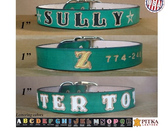 Custom Leather Dog Collar – Green Personalized Name Collar