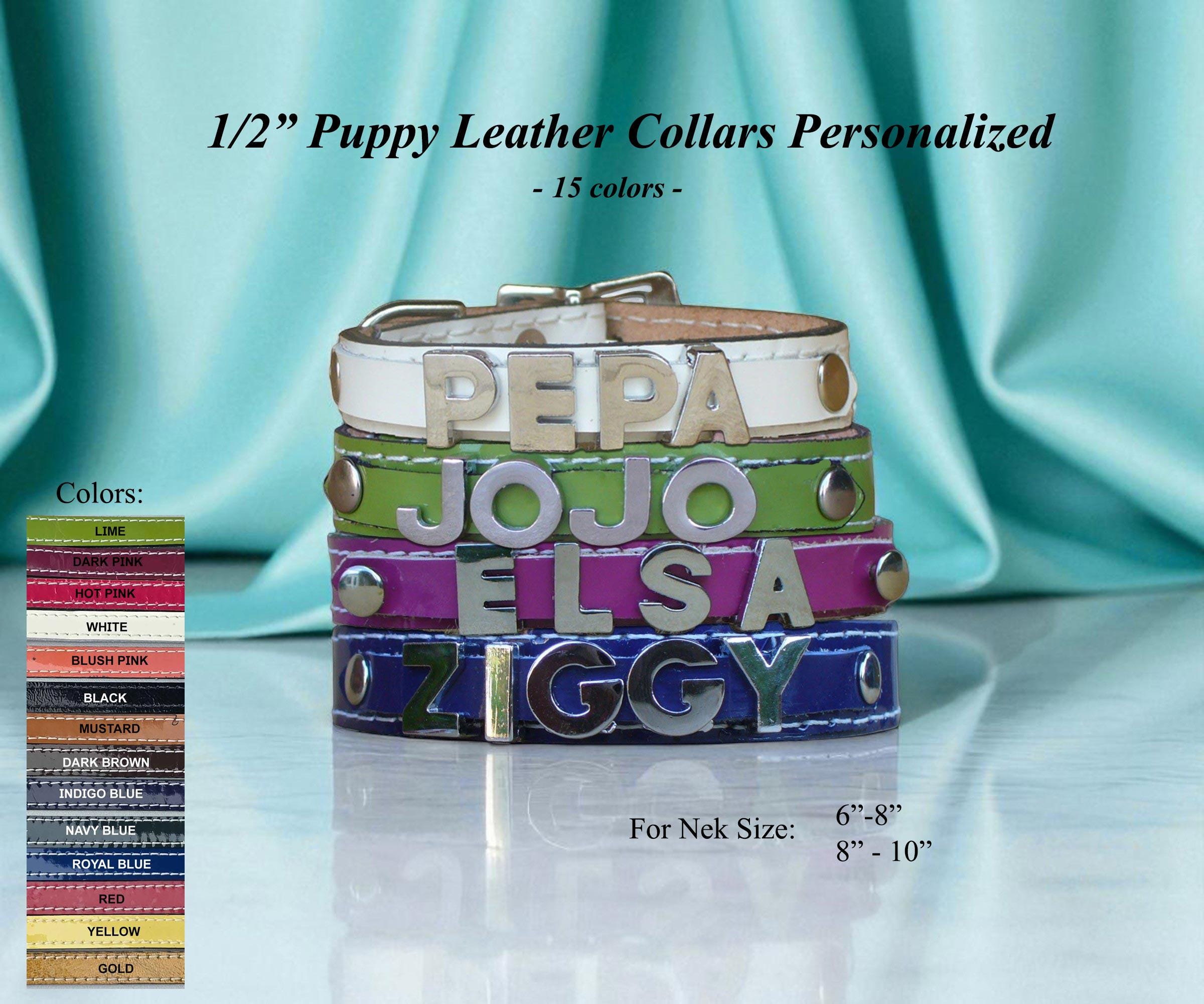 Personalized Puppy Collar Xs - Custom Patent Leather Dog With Name Chrome Letters Bling For Pets Handmade in Usa