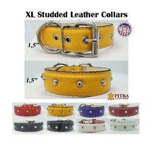 Studded Leather Dog Collars - Quality, Durable Dog Collars XL - Dog Collars for Big Dogs made in USA - Pet Collars with silver Suds