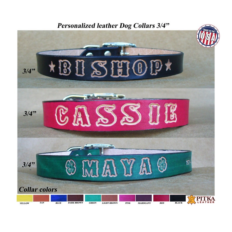Personalized Leather Dog Collars With Name Made in USA Dog Etsy