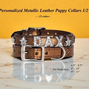 Personalized Rhinestone Name Leather Puppy Collar for Small Dogs : USA Made Bling Pet Collar
