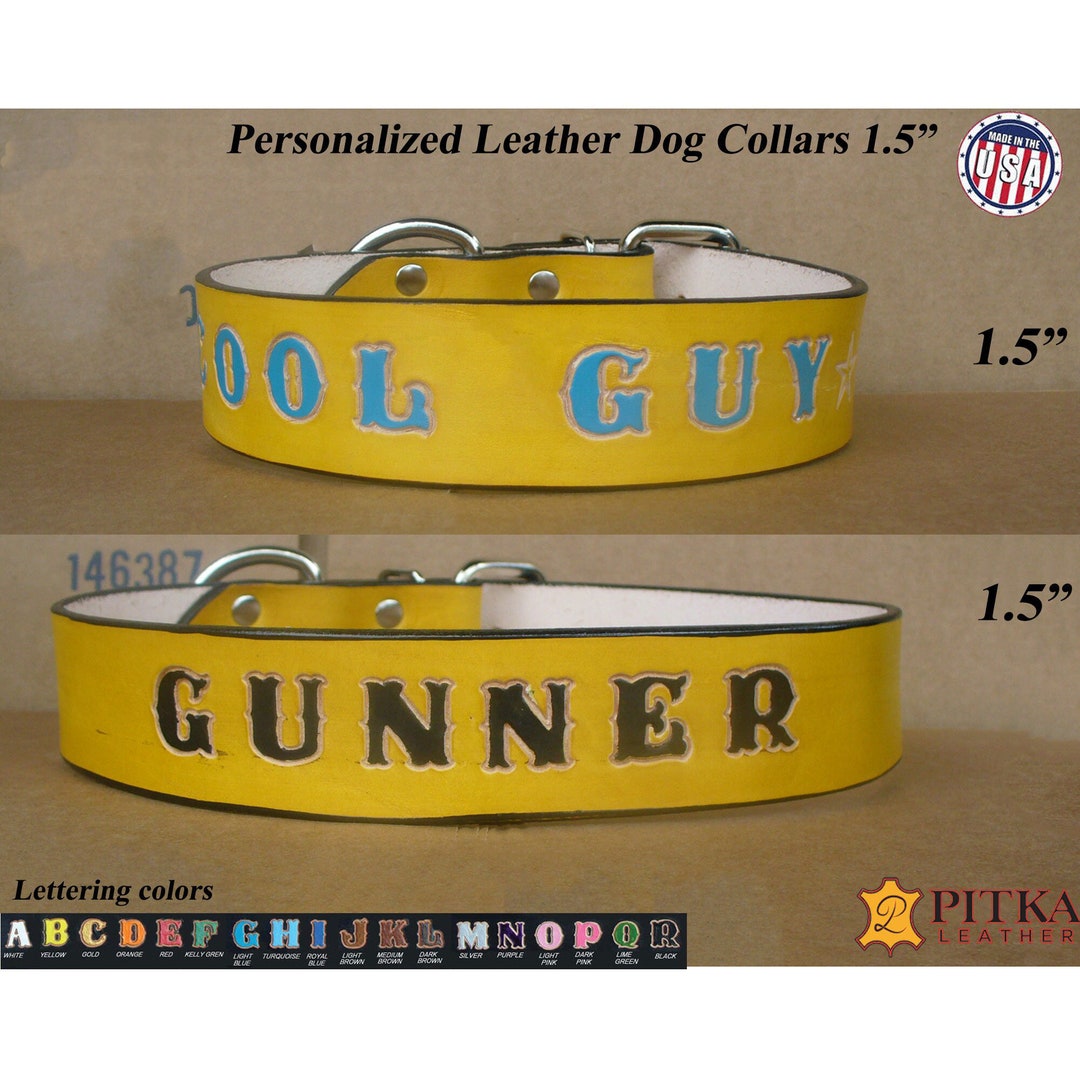 Leather Dog Collars Yellow XL Dog Collars for Big Dogs Personalized